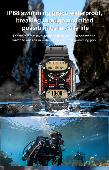 New Smart Watch Men Military Quality Outdoor Waterproof Anti Falling Anti Pressure Sport Fitness Bluetooth Call Smartwatch 2024