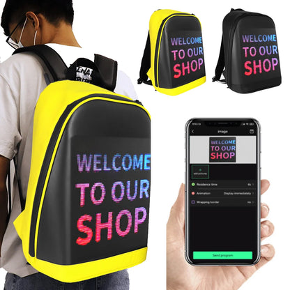 Women Men LED Display Screen Walking Advertising Backpack School Laptop Bags