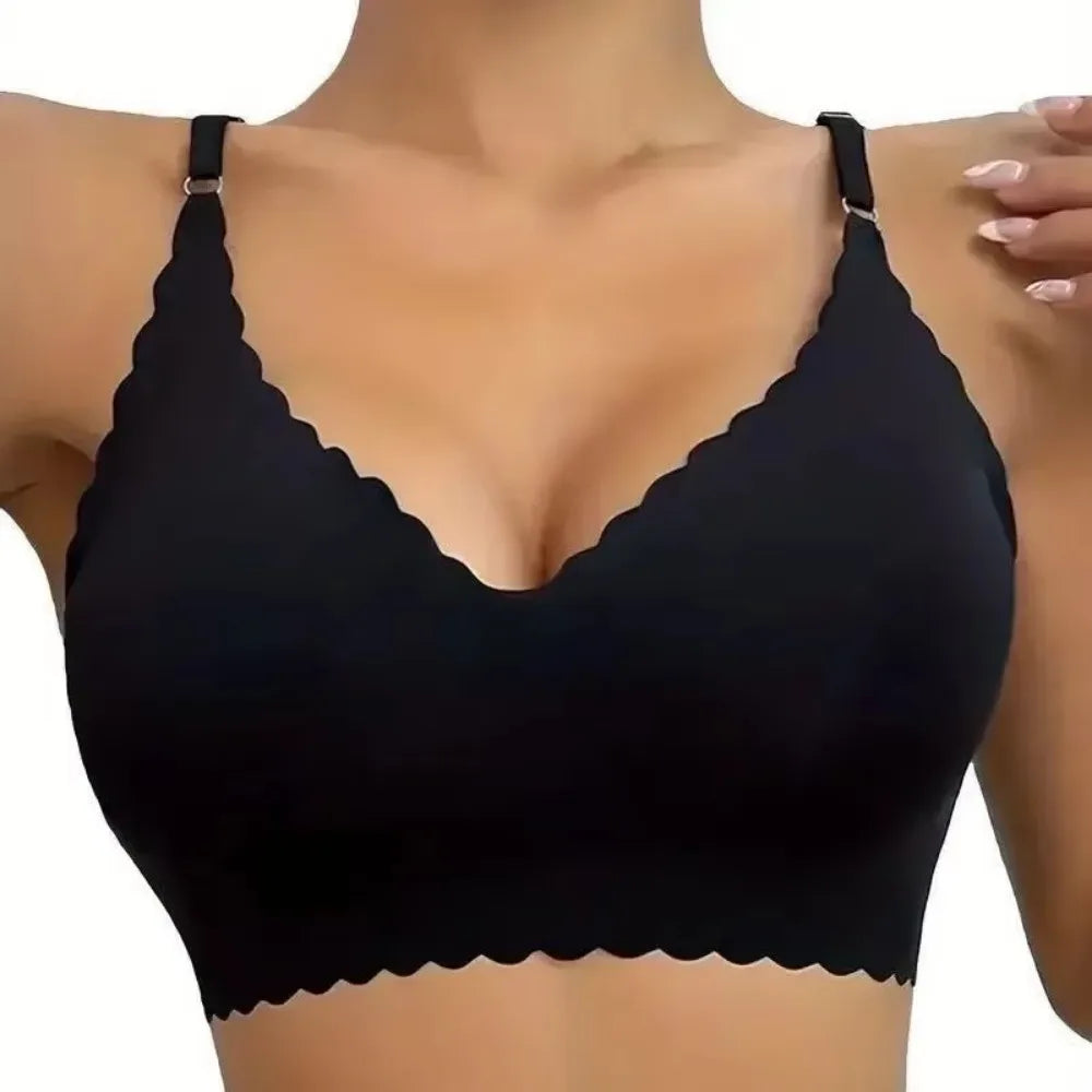 Hot Sale 6 Colors New Ice Silk Underwear Comfy Bra WireFree Padded Wavy Edge Invisible Yoga Wear Ladies Bra Seamless Women Bra