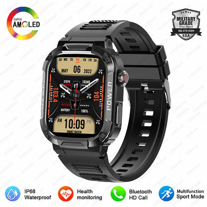 New Smart Watch Men Military Quality Outdoor Waterproof Anti Falling Anti Pressure Sport Fitness Bluetooth Call Smartwatch 2024