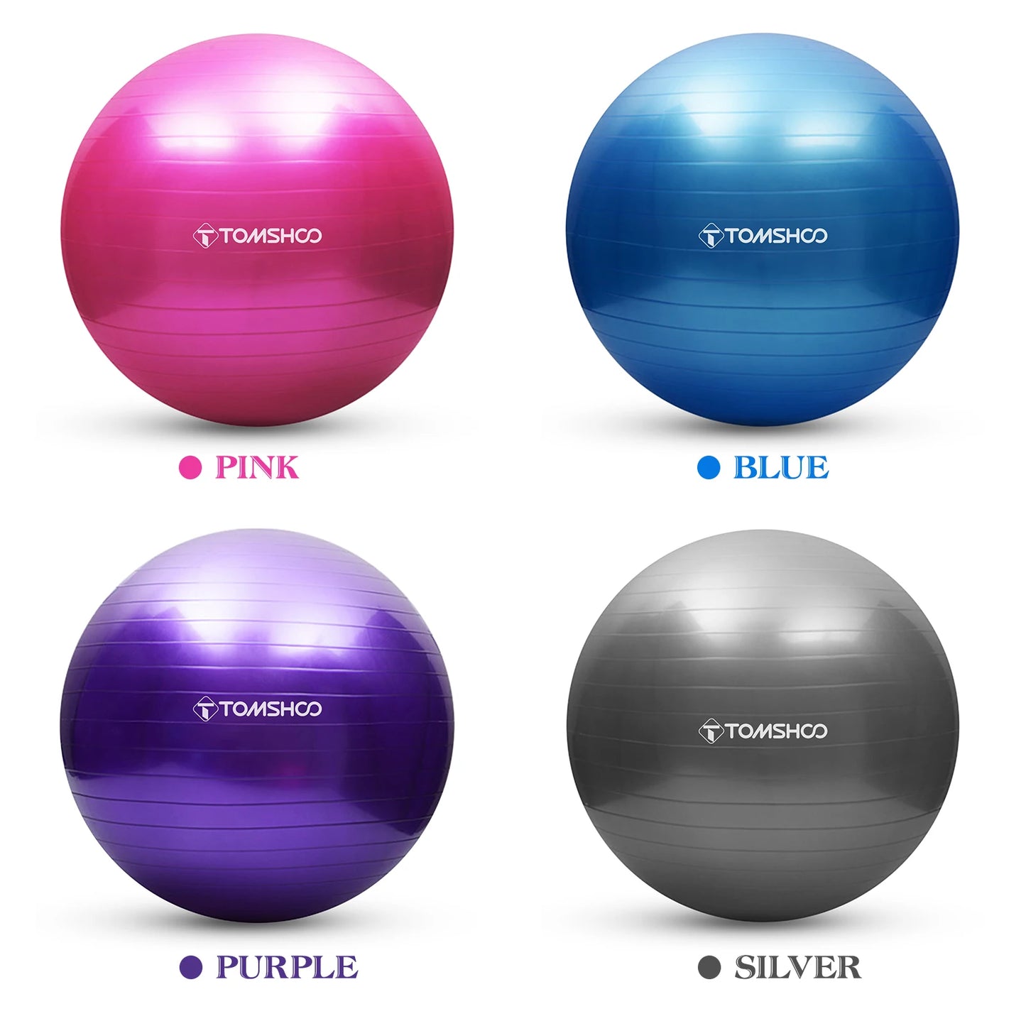 TOMSHOO Anti-burst Yoga Ball 45cm/55cm/65cm/75cm Stability Balance Ball Pilates Barre Physical Fitness Exercise Ball with Air Pu