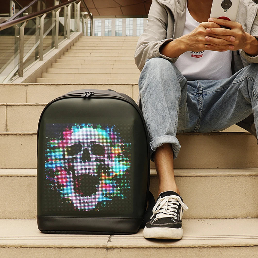 Women Men LED Display Screen Walking Advertising Backpack School Laptop Bags