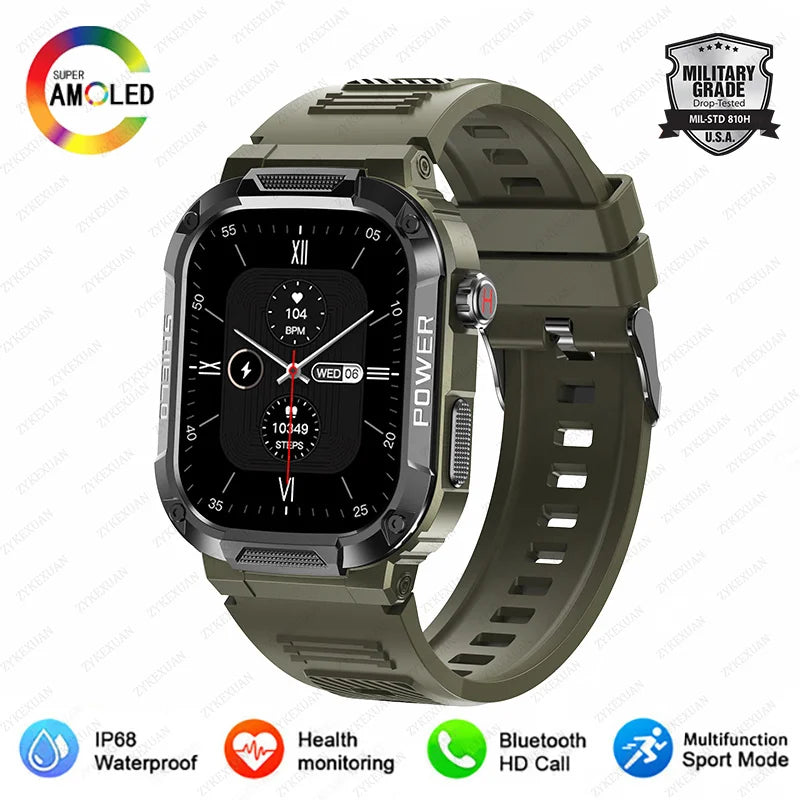 New Smart Watch Men Military Quality Outdoor Waterproof Anti Falling Anti Pressure Sport Fitness Bluetooth Call Smartwatch 2024