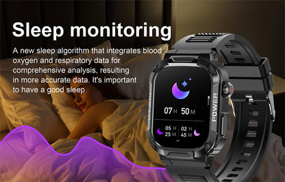 New Smart Watch Men Military Quality Outdoor Waterproof Anti Falling Anti Pressure Sport Fitness Bluetooth Call Smartwatch 2024