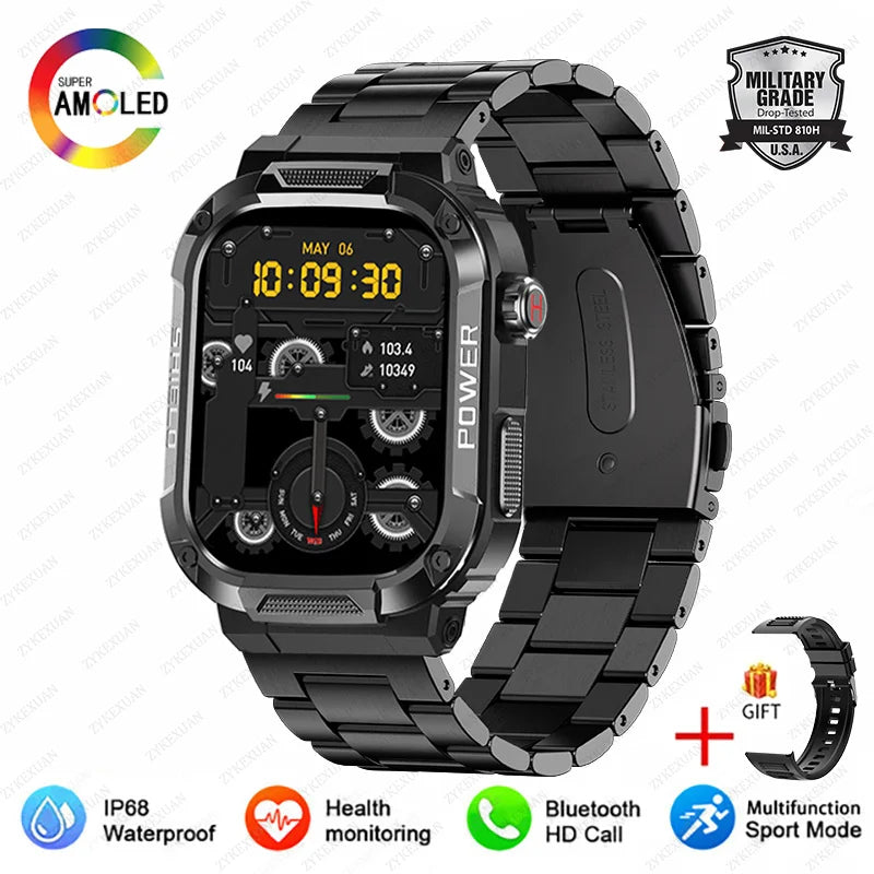 New Smart Watch Men Military Quality Outdoor Waterproof Anti Falling Anti Pressure Sport Fitness Bluetooth Call Smartwatch 2024