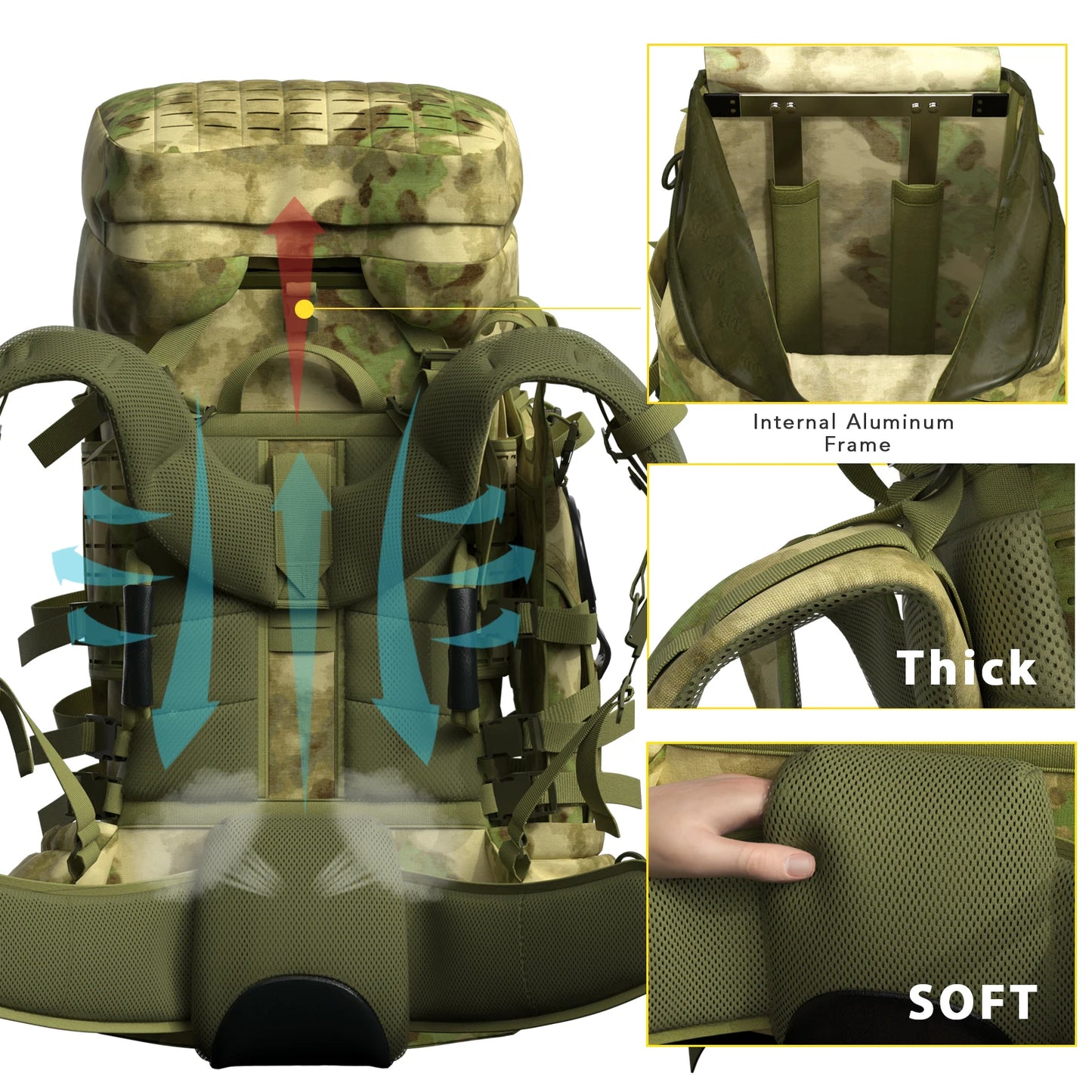 MT Military ILBE Army Large Rucksack with Detacheable Tactical Assault Backpack and Hydration Pack Metal Frame Multicam Olive