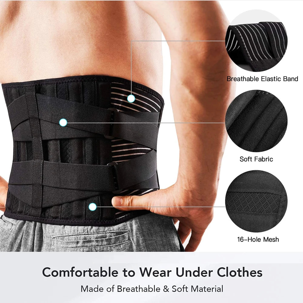 Breathable Waist Braces Back Support Belt  Anti-skid Lumbar Support Belt with 16-hole Mesh for Lower Back Pain Relief, Sciatica