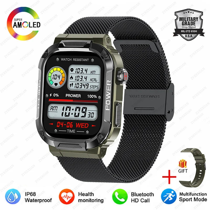 New Smart Watch Men Military Quality Outdoor Waterproof Anti Falling Anti Pressure Sport Fitness Bluetooth Call Smartwatch 2024