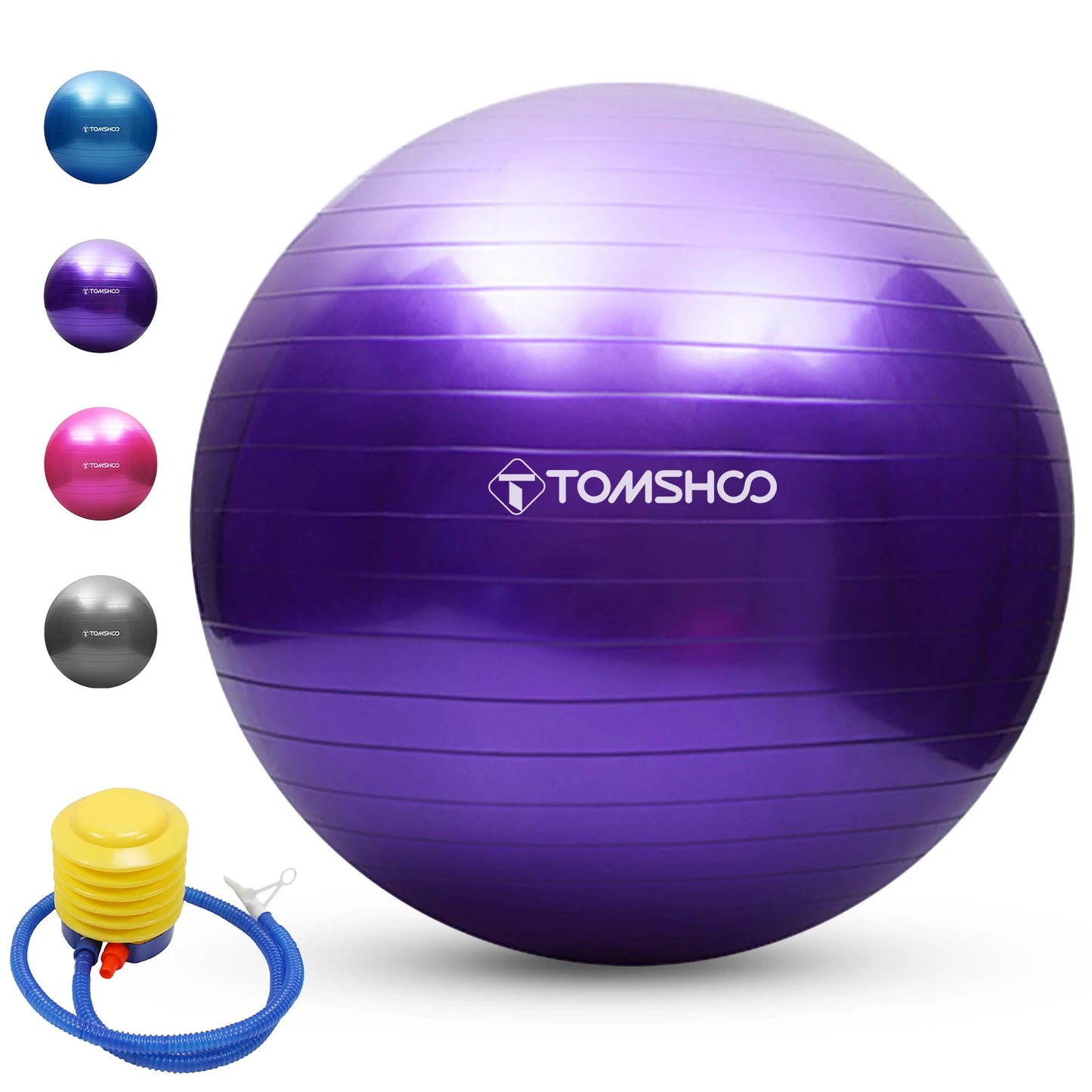 TOMSHOO Anti-burst Yoga Ball 45cm/55cm/65cm/75cm Stability Balance Ball Pilates Barre Physical Fitness Exercise Ball with Air Pu