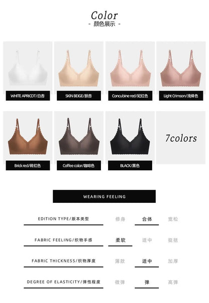 Hot Sale 6 Colors New Ice Silk Underwear Comfy Bra WireFree Padded Wavy Edge Invisible Yoga Wear Ladies Bra Seamless Women Bra