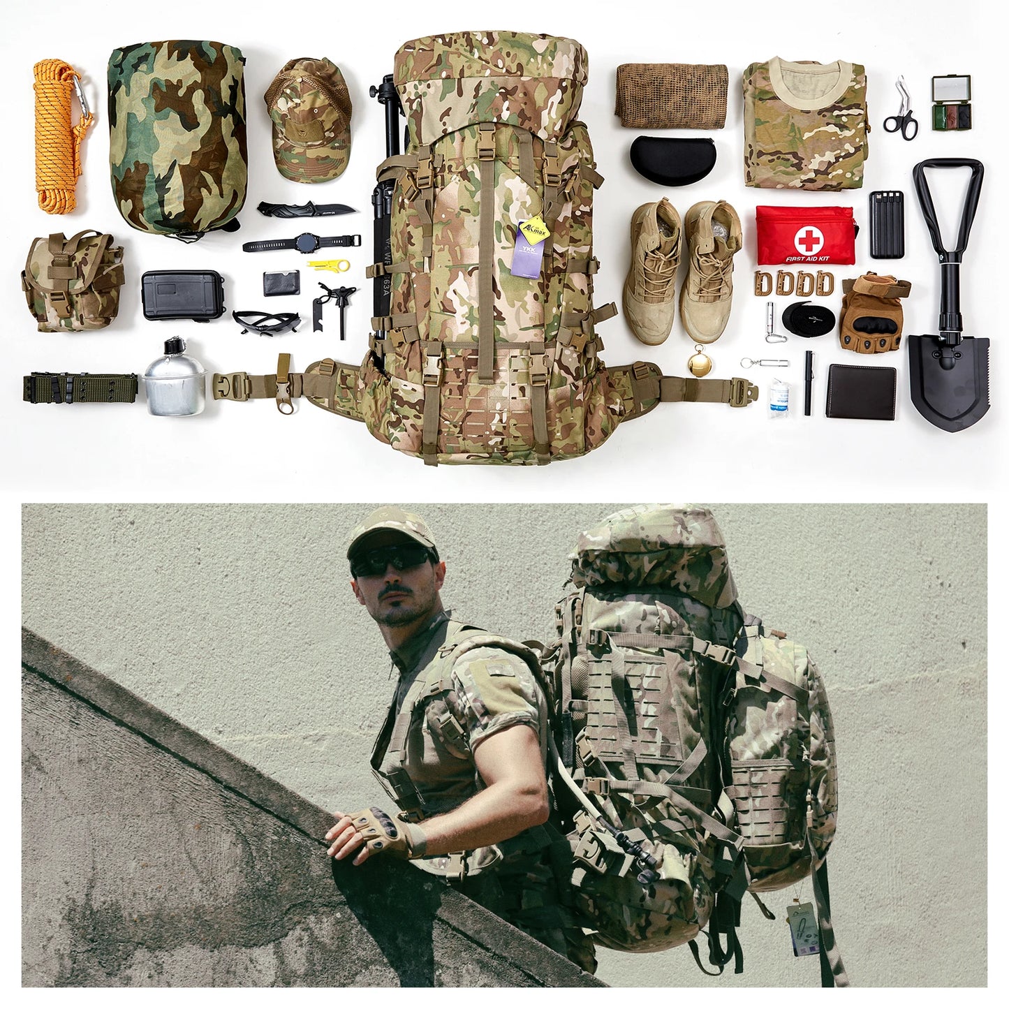 MT Military ILBE Army Large Rucksack with Detacheable Tactical Assault Backpack and Hydration Pack Metal Frame Multicam Olive