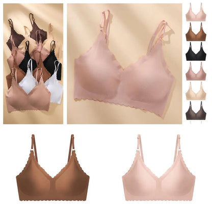 Hot Sale 6 Colors New Ice Silk Underwear Comfy Bra WireFree Padded Wavy Edge Invisible Yoga Wear Ladies Bra Seamless Women Bra