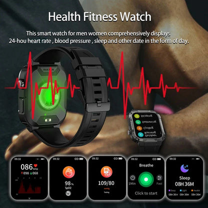 New Smart Watch Men Military Quality Outdoor Waterproof Anti Falling Anti Pressure Sport Fitness Bluetooth Call Smartwatch 2024