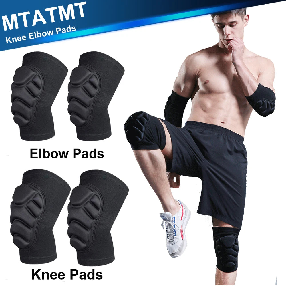 1Pair Knee Elbow Pads, Thick Sponge Collisioned Kneepads for Work, Basketball Wrestling Football Volleyball Running Cycling