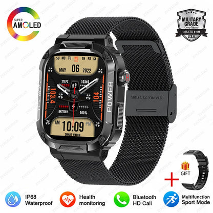 New Smart Watch Men Military Quality Outdoor Waterproof Anti Falling Anti Pressure Sport Fitness Bluetooth Call Smartwatch 2024