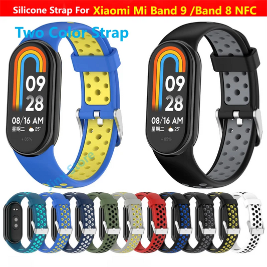 Two Color Strap For Xiaomi Mi Band 9 8 Breathable Sport Smart Watch Wrist Bracelet Band9 Band8 NFC WristBand Accessories