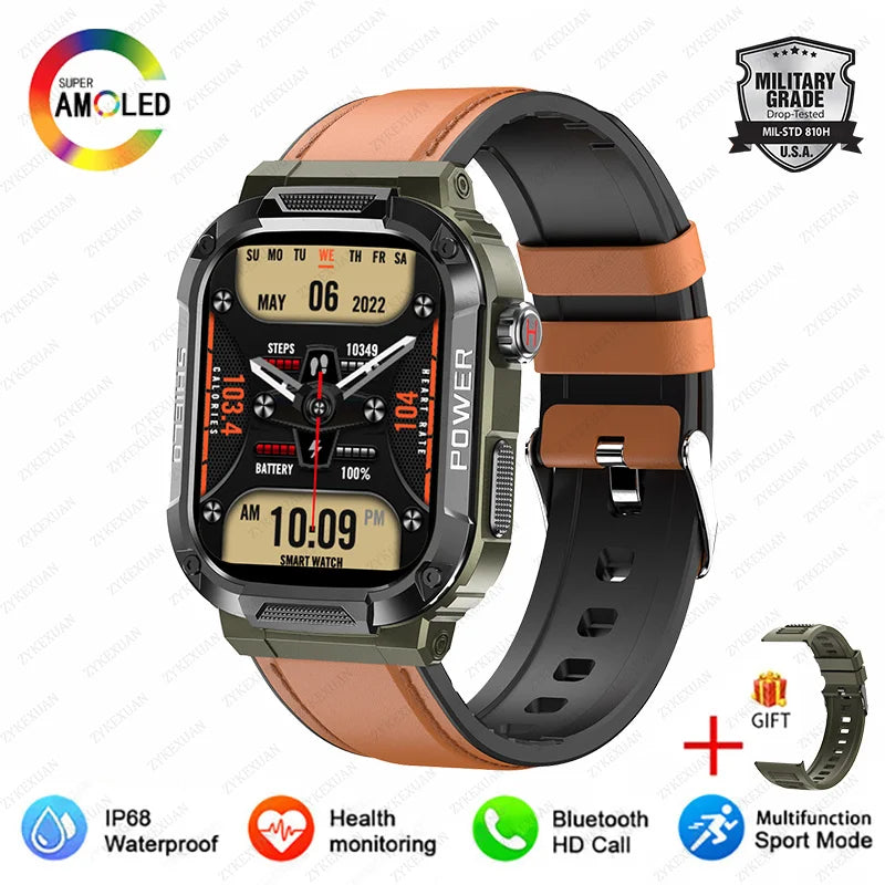 New Smart Watch Men Military Quality Outdoor Waterproof Anti Falling Anti Pressure Sport Fitness Bluetooth Call Smartwatch 2024