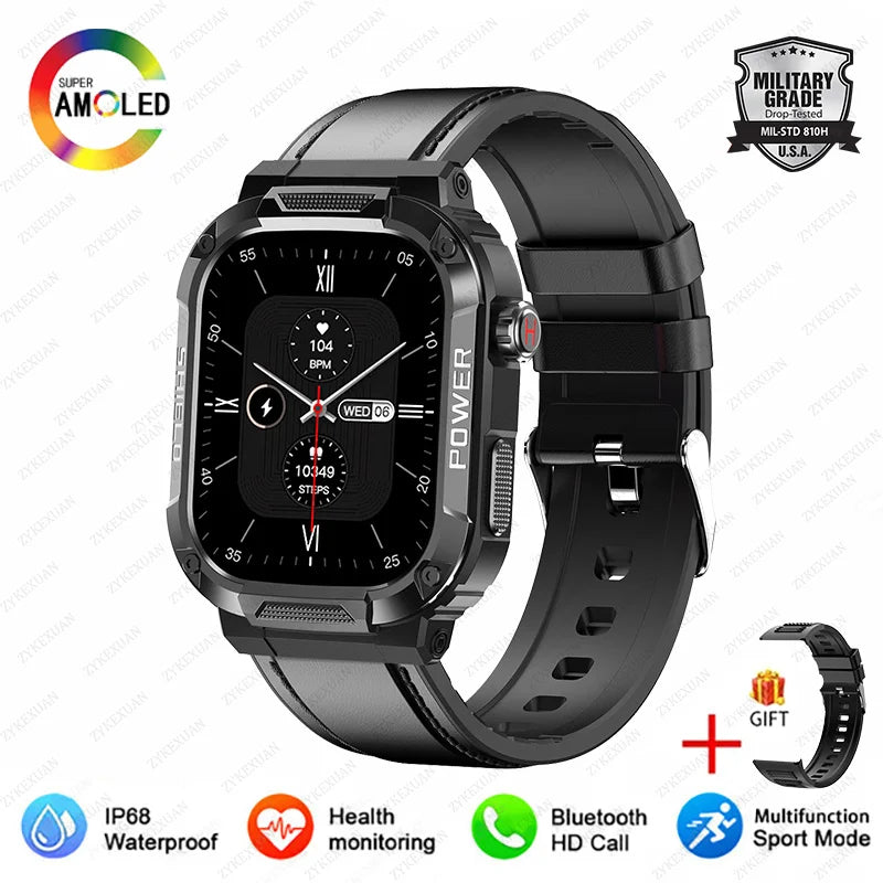 New Smart Watch Men Military Quality Outdoor Waterproof Anti Falling Anti Pressure Sport Fitness Bluetooth Call Smartwatch 2024