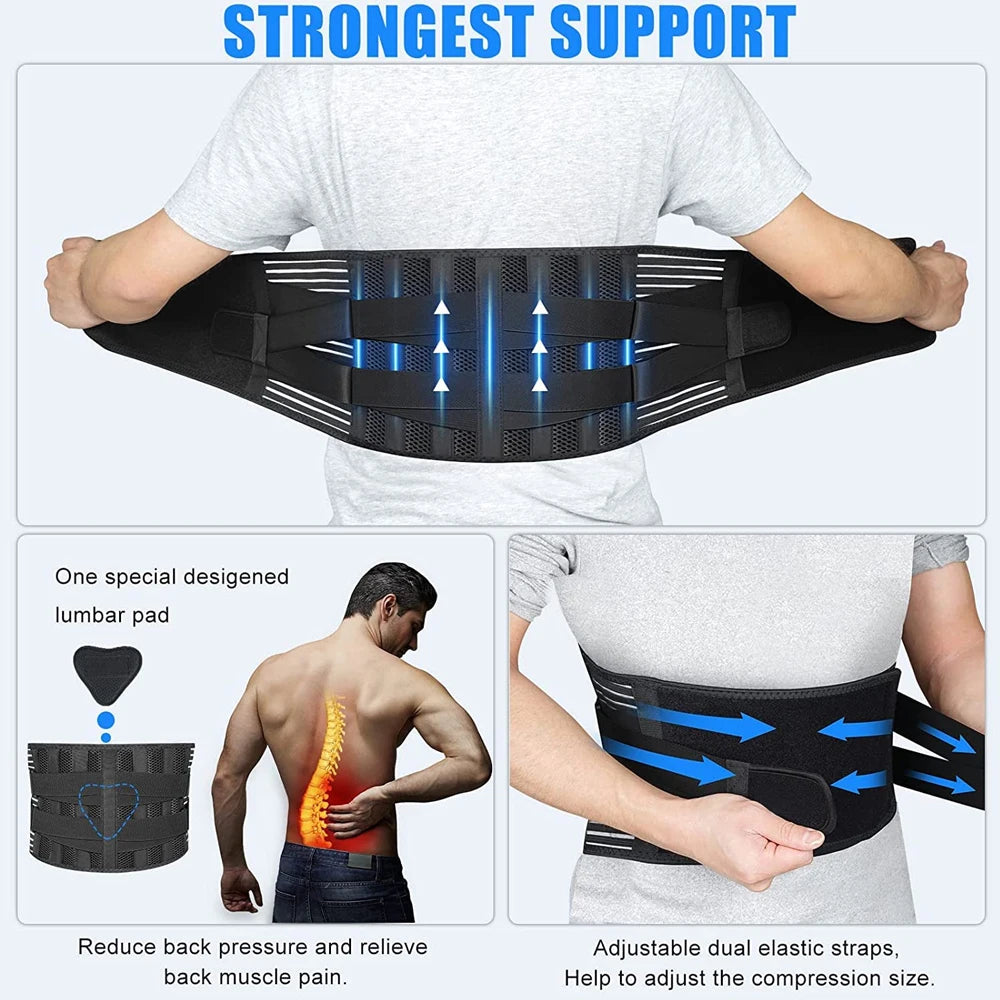 Breathable Waist Braces Back Support Belt  Anti-skid Lumbar Support Belt with 16-hole Mesh for Lower Back Pain Relief, Sciatica