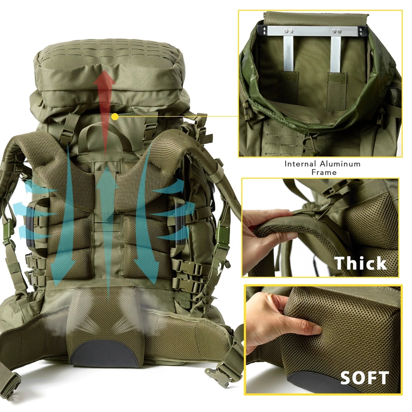 MT Military ILBE Army Large Rucksack with Detacheable Tactical Assault Backpack and Hydration Pack Metal Frame Multicam Olive