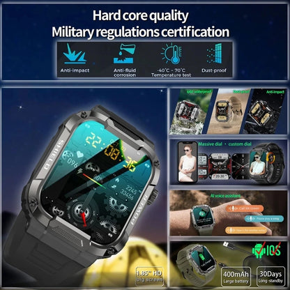 New Smart Watch Men Military Quality Outdoor Waterproof Anti Falling Anti Pressure Sport Fitness Bluetooth Call Smartwatch 2024